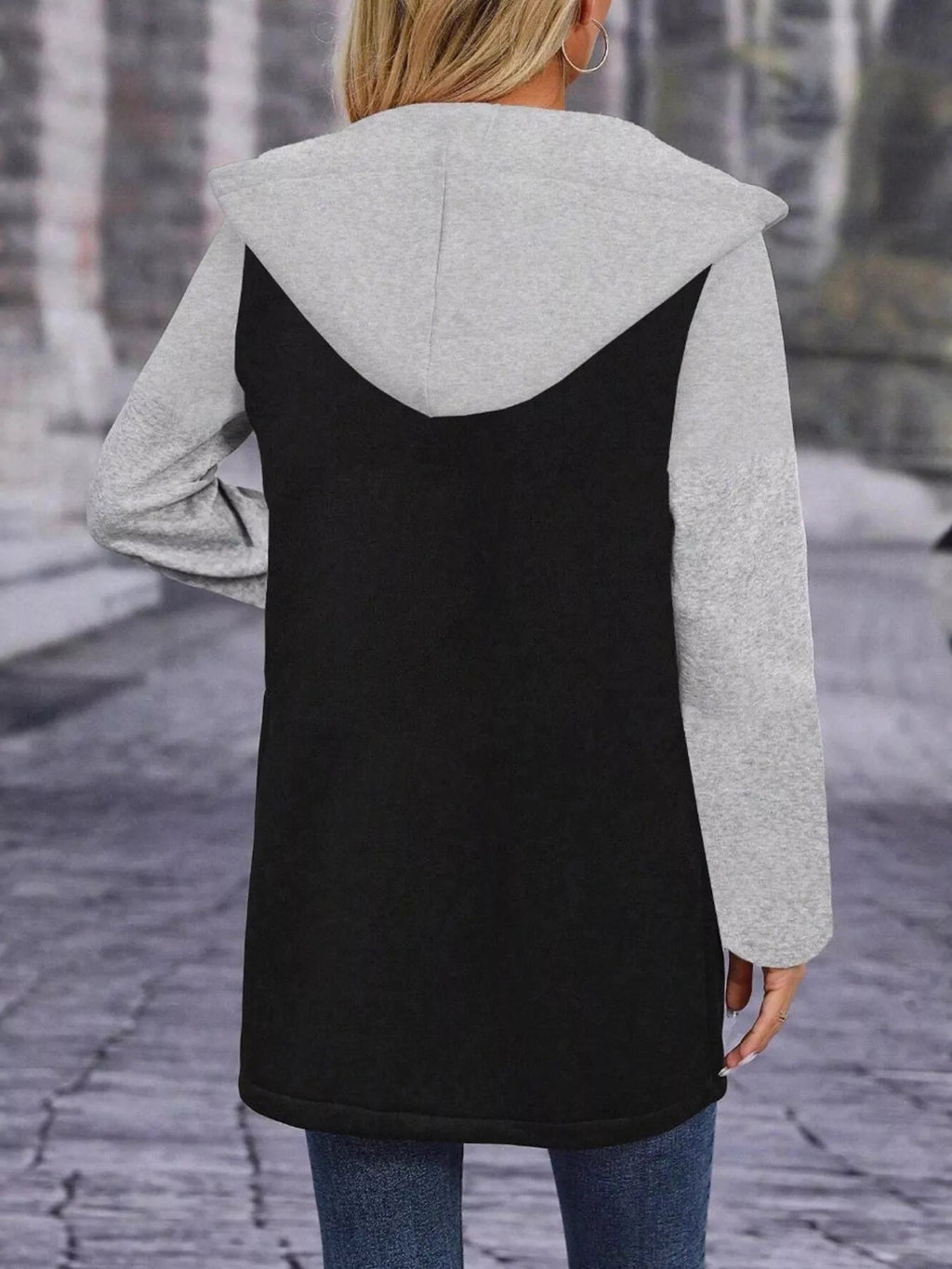 Full Size Zip Up Hooded Longline Outerwear Plus Size.