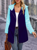 Full Size Zip Up Hooded Longline Outerwear Plus Size.