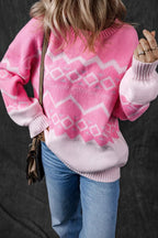 Geometric Patterned Long Sleeve Sweater.
