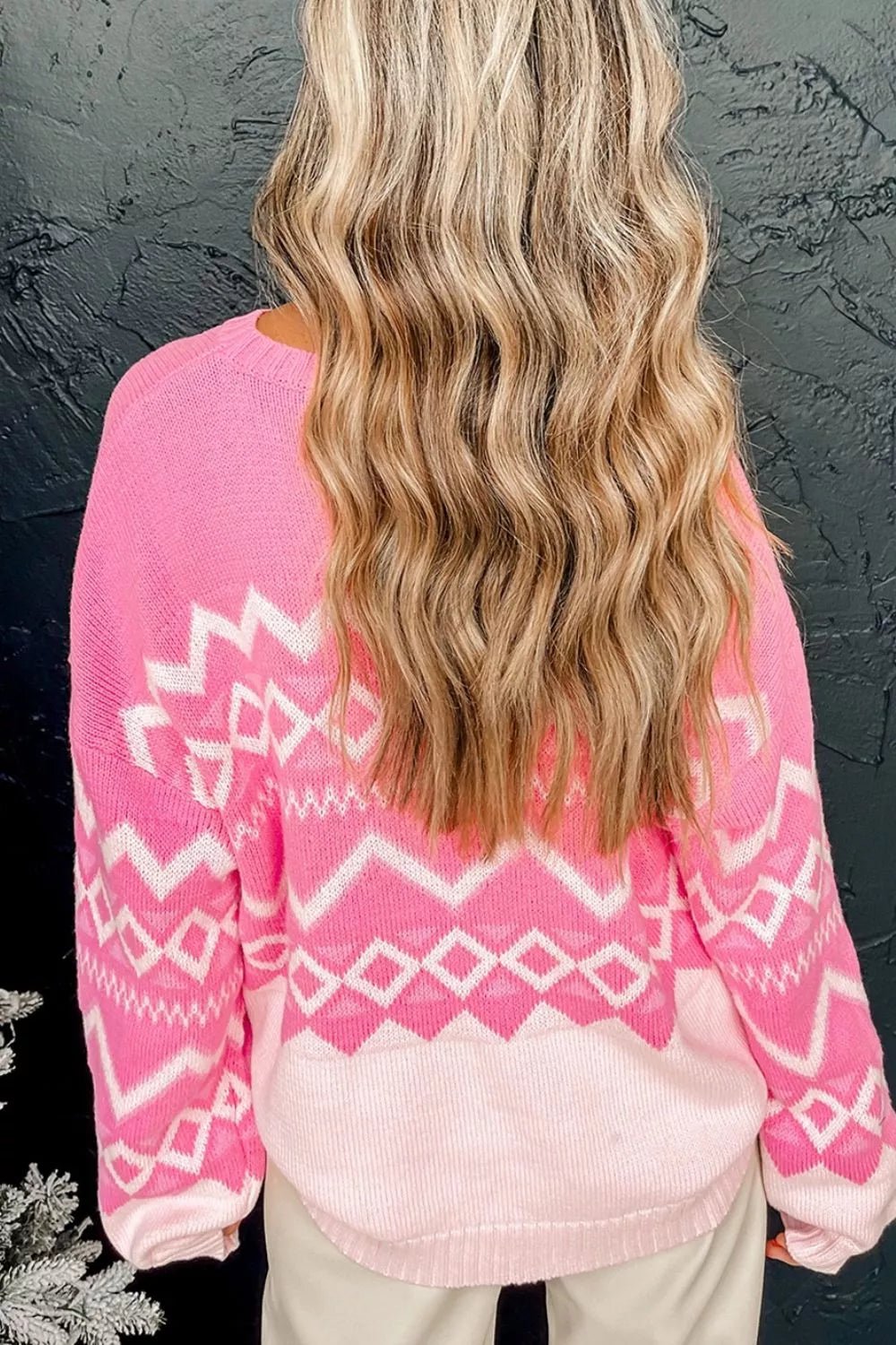 Geometric Patterned Long Sleeve Sweater.