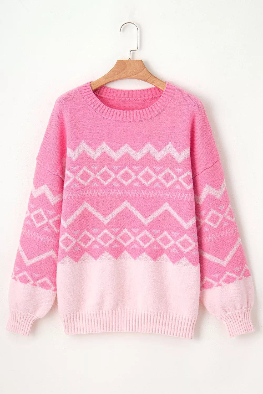 Geometric Patterned Long Sleeve Sweater.