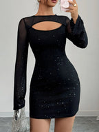 Glitter Cutout Long Sleeve Mini Dress.
