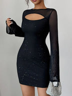 Glitter Cutout Long Sleeve Mini Dress.
