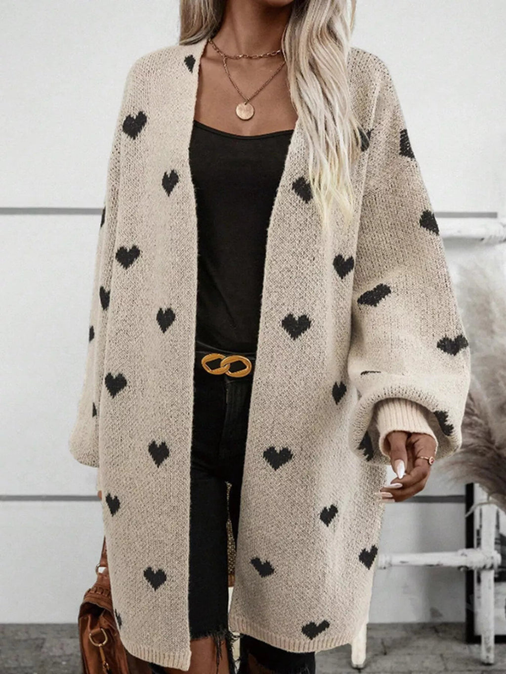 Heart Open Front Knit Cardigan.