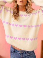 Heart Pattern Valentine Ribbed Knit Sweater.