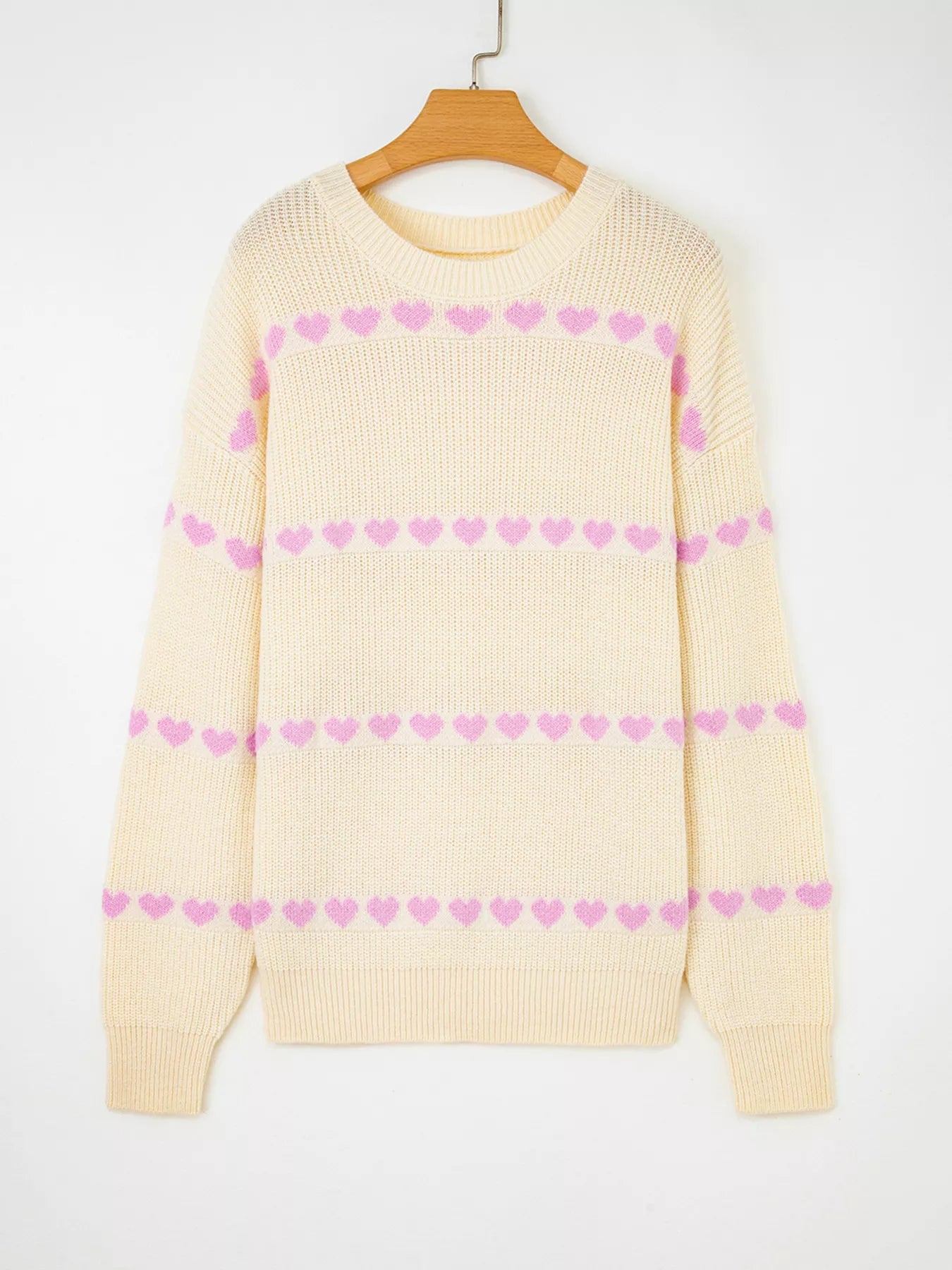 Heart Pattern Valentine Ribbed Knit Sweater.