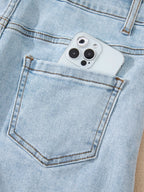 High rise denim shorts offering a stylish and comfortable fit for casual summer wear.