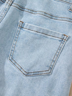 High rise denim shorts offering a stylish and comfortable fit for casual summer wear.