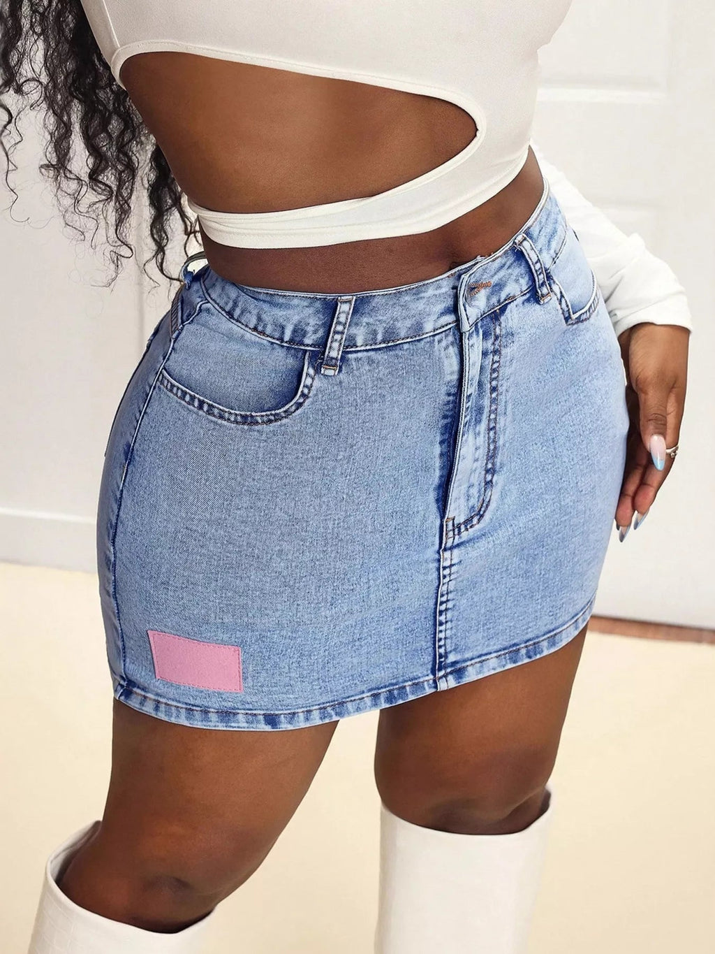High Waist Mini Denim Skirt.