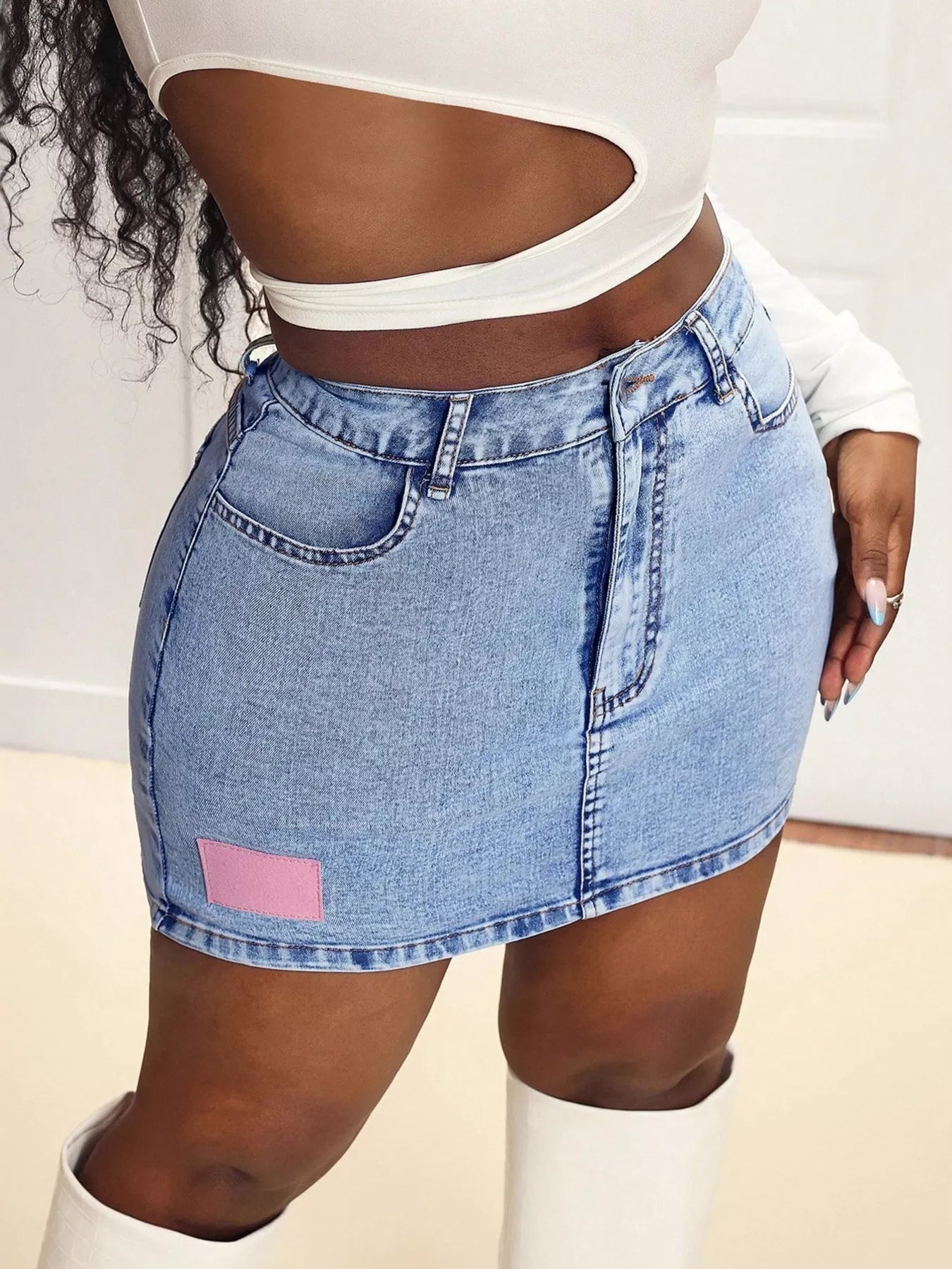 High Waist Mini Denim Skirt.