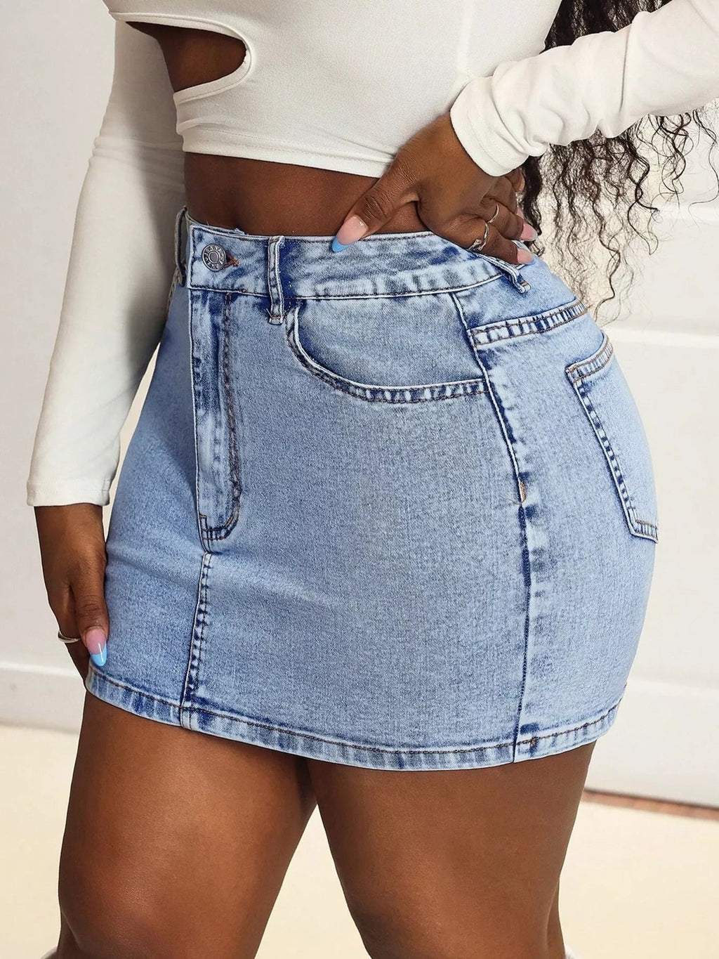 High Waist Mini Denim Skirt.