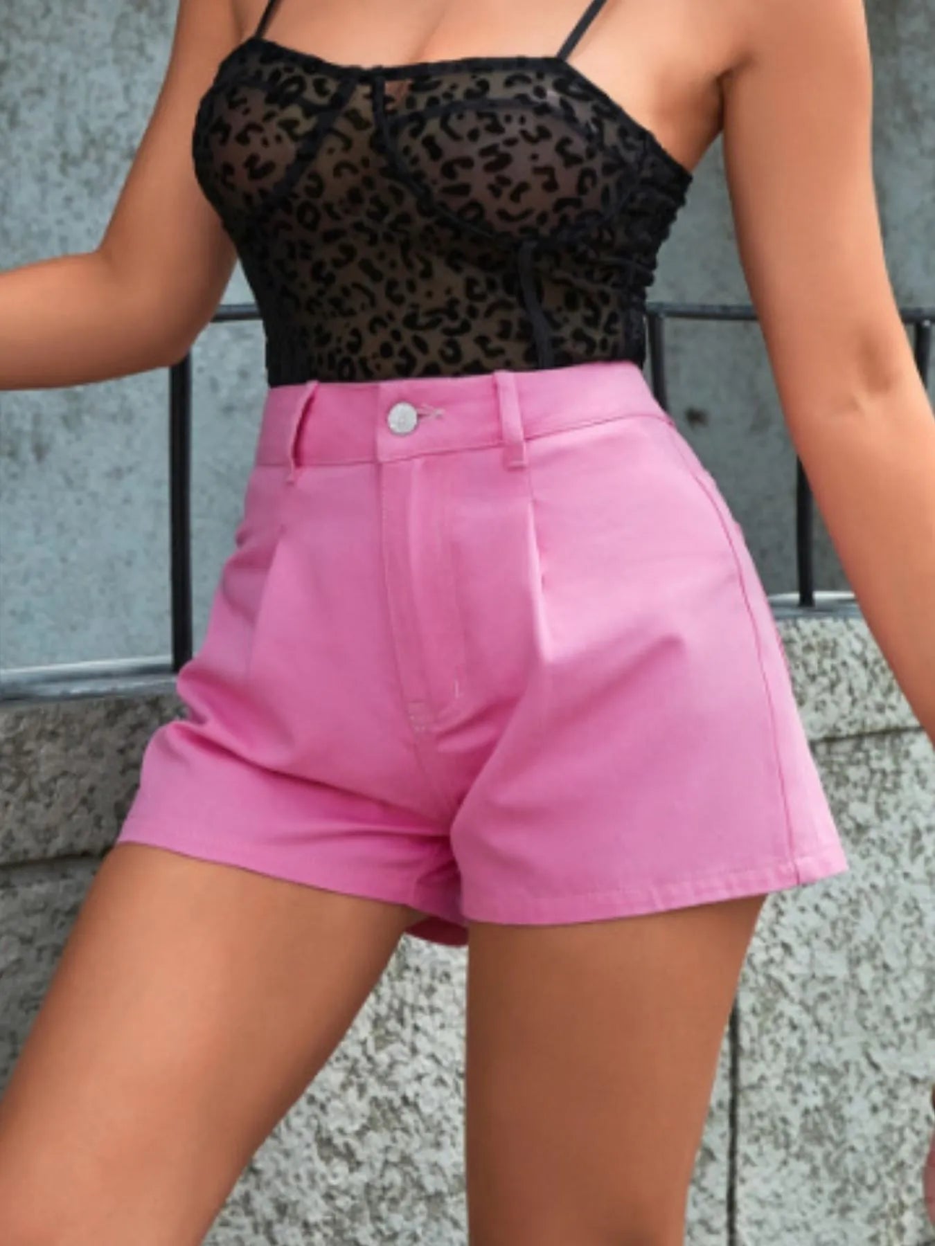 Stylish high-waisted denim shorts perfect for casual summer wear and trendy outfits