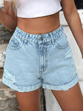Stylish high-waisted denim shorts perfect for casual summer outfits and enhancing your wardrobe with classic comfort.