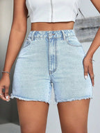 High-waisted denim shorts offering stylish comfort and classic denim shorts appeal for versatile summer wear