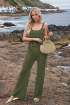 Hollow Out Round Neck Top and Pants Sweater Cover Up Set.