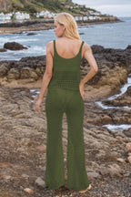 Hollow Out Round Neck Top and Pants Sweater Cover Up Set.