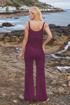 Hollow Out Round Neck Top and Pants Sweater Cover Up Set.