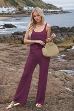 Hollow Out Round Neck Top and Pants Sweater Cover Up Set.