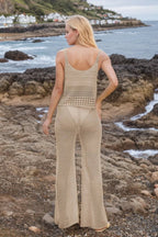 Hollow Out Round Neck Top and Pants Sweater Cover Up Set.