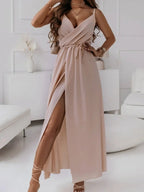 Honey Tied Surplice Sleeveless Midi Cami Dress.