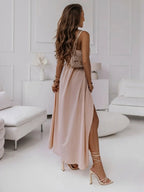 Honey Tied Surplice Sleeveless Midi Cami Dress.