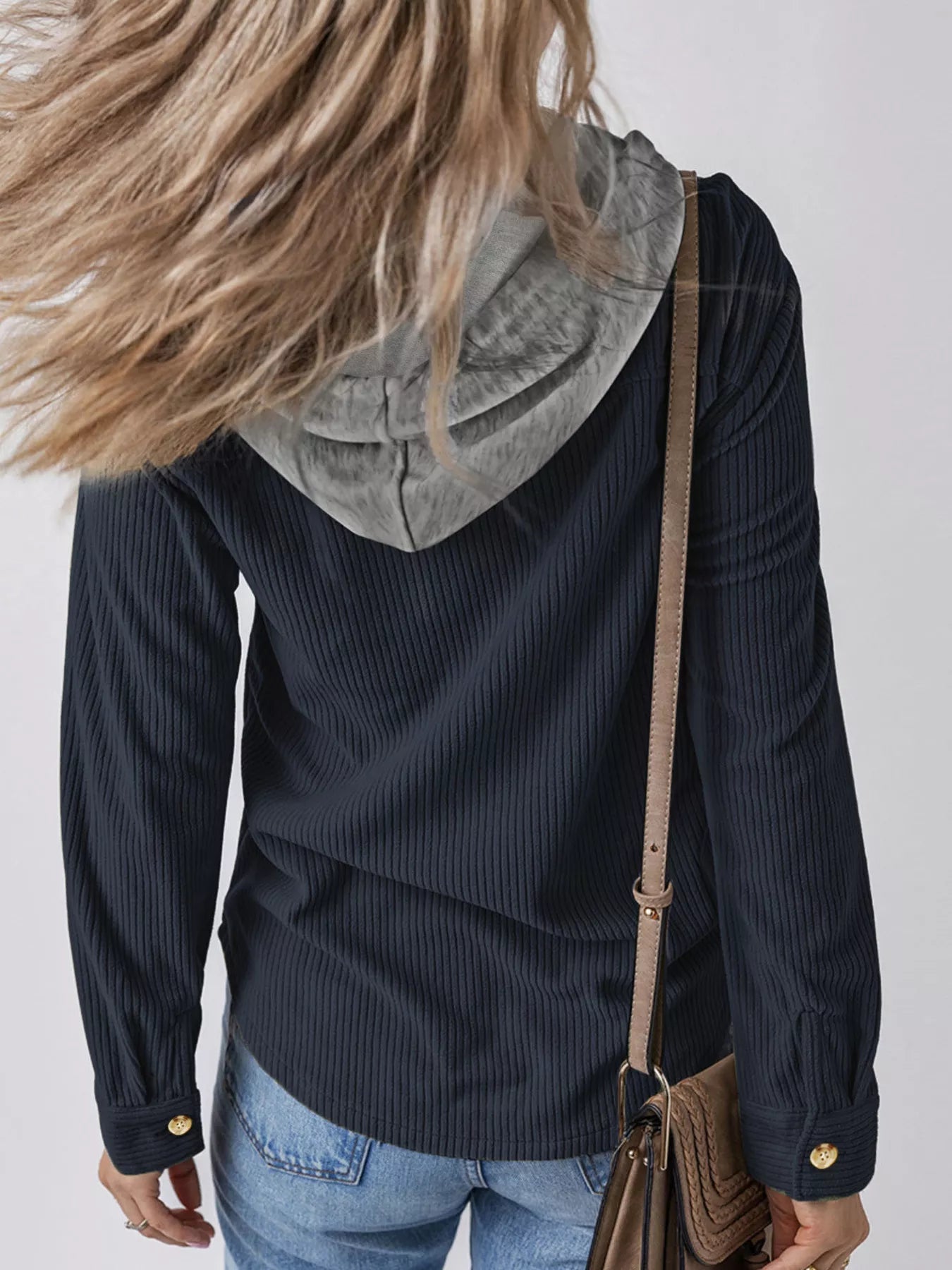 Hooded Corduroy Button-Down Jacket.