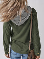 Hooded Corduroy Button-Down Jacket.