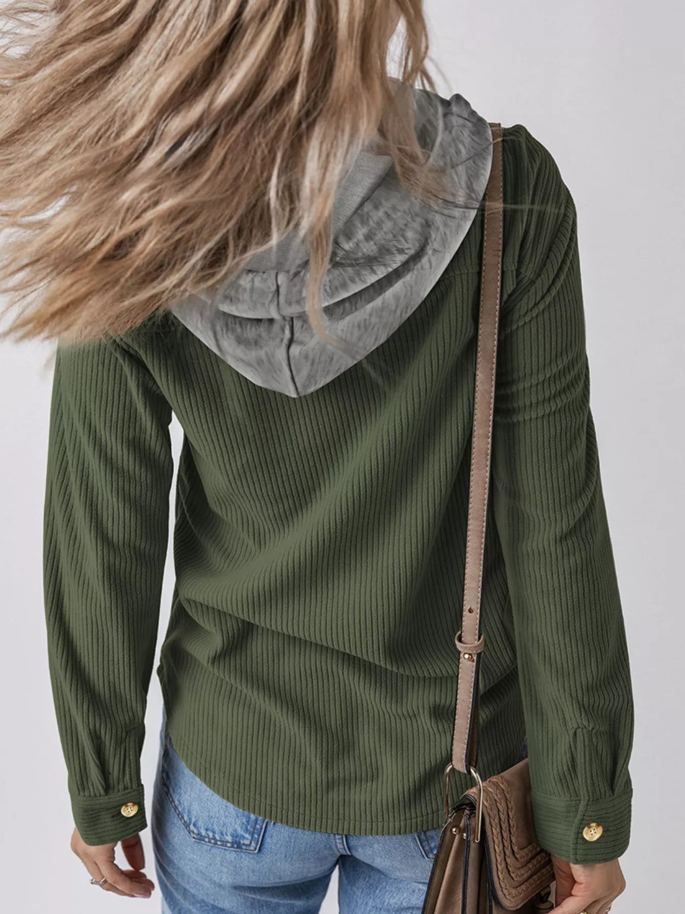 Hooded Corduroy Button-Down Jacket.