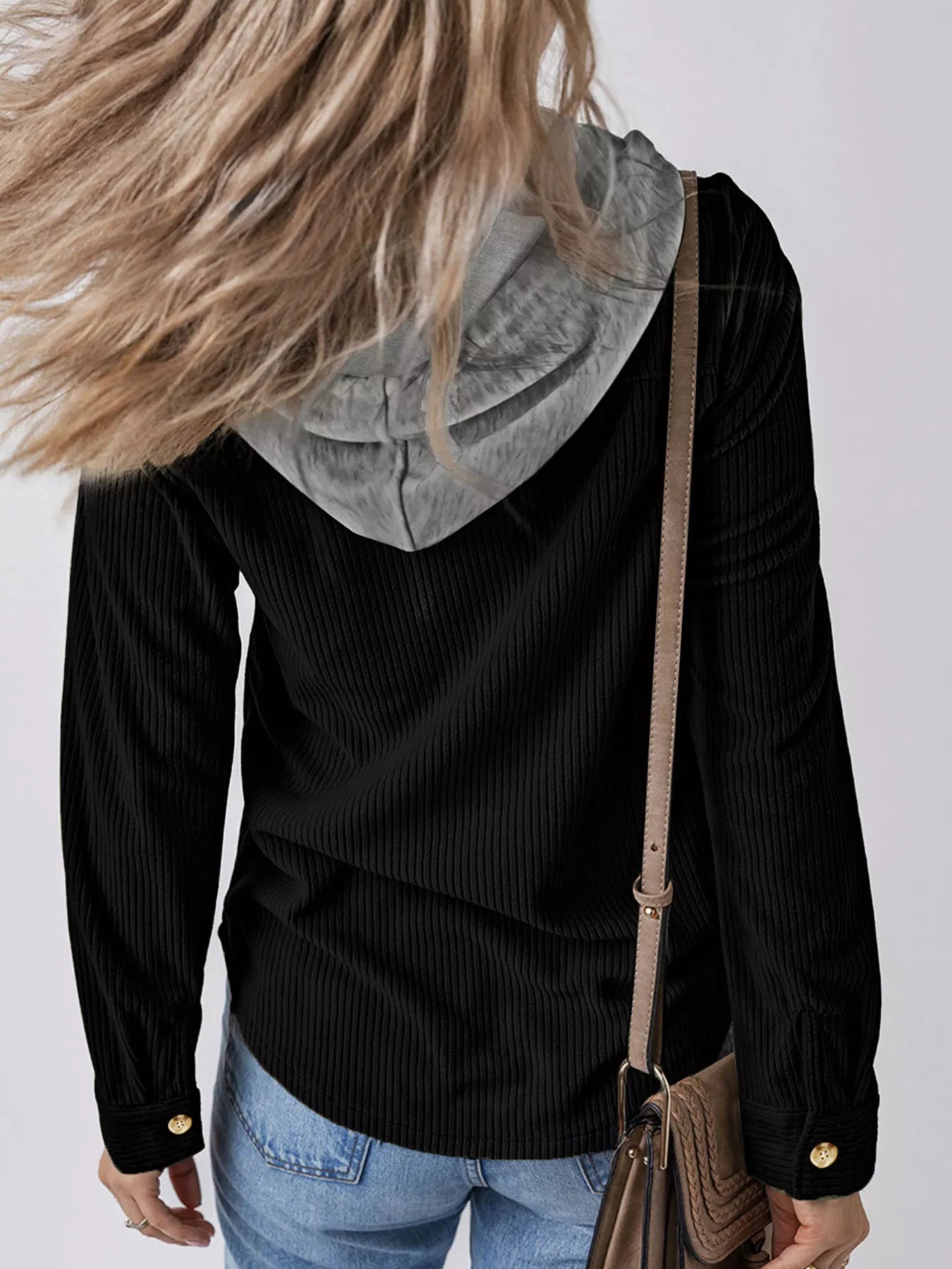 Hooded Corduroy Button-Down Jacket.