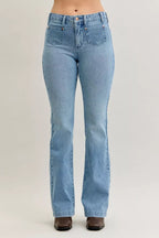 Stylish plus size bootcut jeans offering a comfortable and flattering fit for all-day wear.