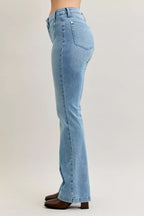 Stylish plus size bootcut jeans offering a comfortable and flattering fit for all-day wear.