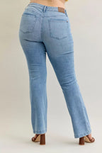 Stylish plus size bootcut jeans offering a comfortable and flattering fit for all-day wear.