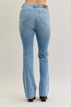 Stylish plus size bootcut jeans offering a comfortable and flattering fit for all-day wear.