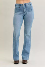Stylish plus size bootcut jeans offering a comfortable and flattering fit for all-day wear.