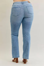 Stylish plus size bootcut jeans offering a comfortable and flattering fit for all-day wear.
