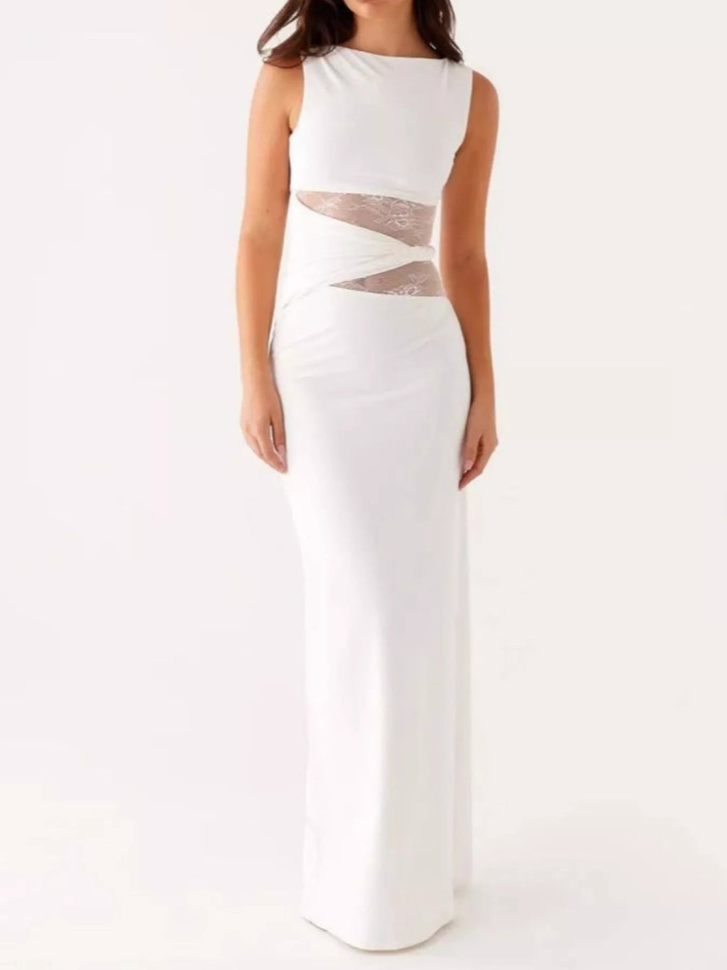 Lace Cutout Sleeveless Maxi Dress.