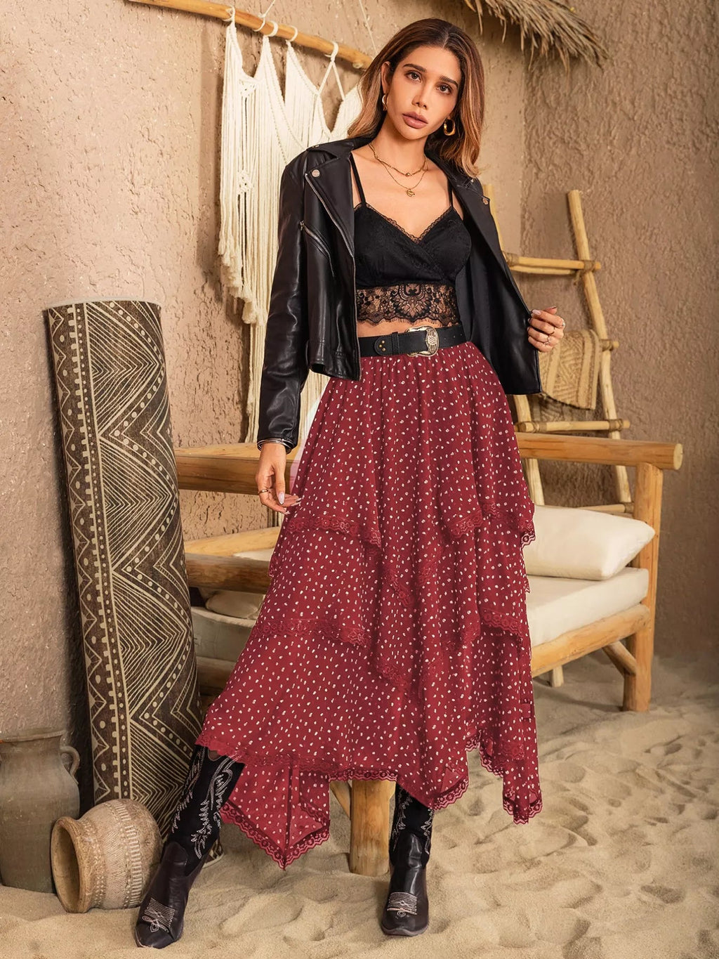 Elegant layered lace skirt showcasing intricate craftsmanship and sophisticated design for formal occasions