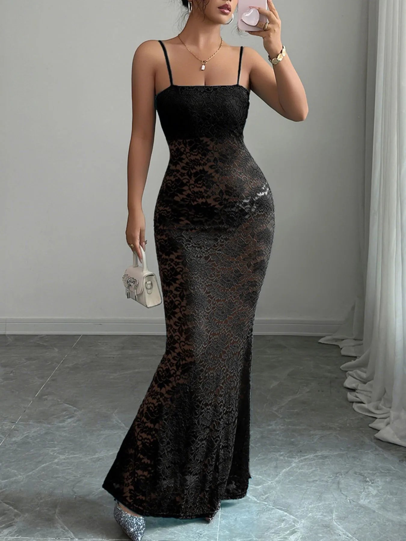 Lace Square Neck Maxi Cami Dress.