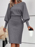 Lantern Sleeve Bodycon Sweater Dress.