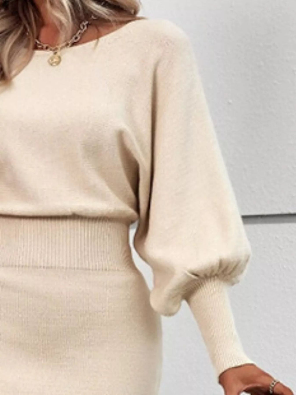 Lantern Sleeve Bodycon Sweater Dress.