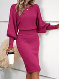 Lantern Sleeve Bodycon Sweater Dress.
