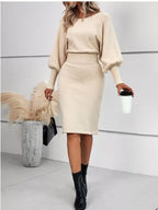 Lantern Sleeve Bodycon Sweater Dress.
