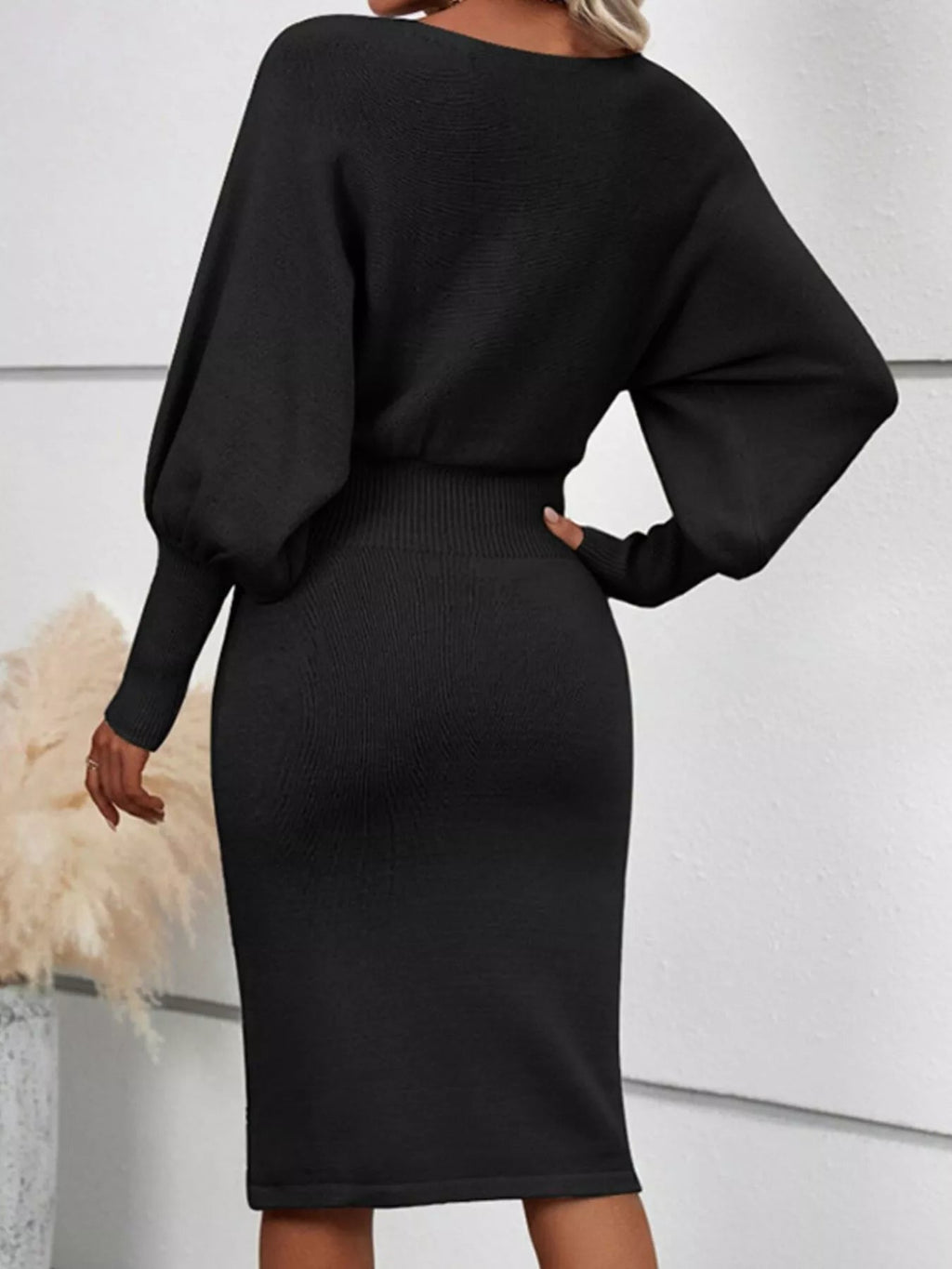 Lantern Sleeve Bodycon Sweater Dress.