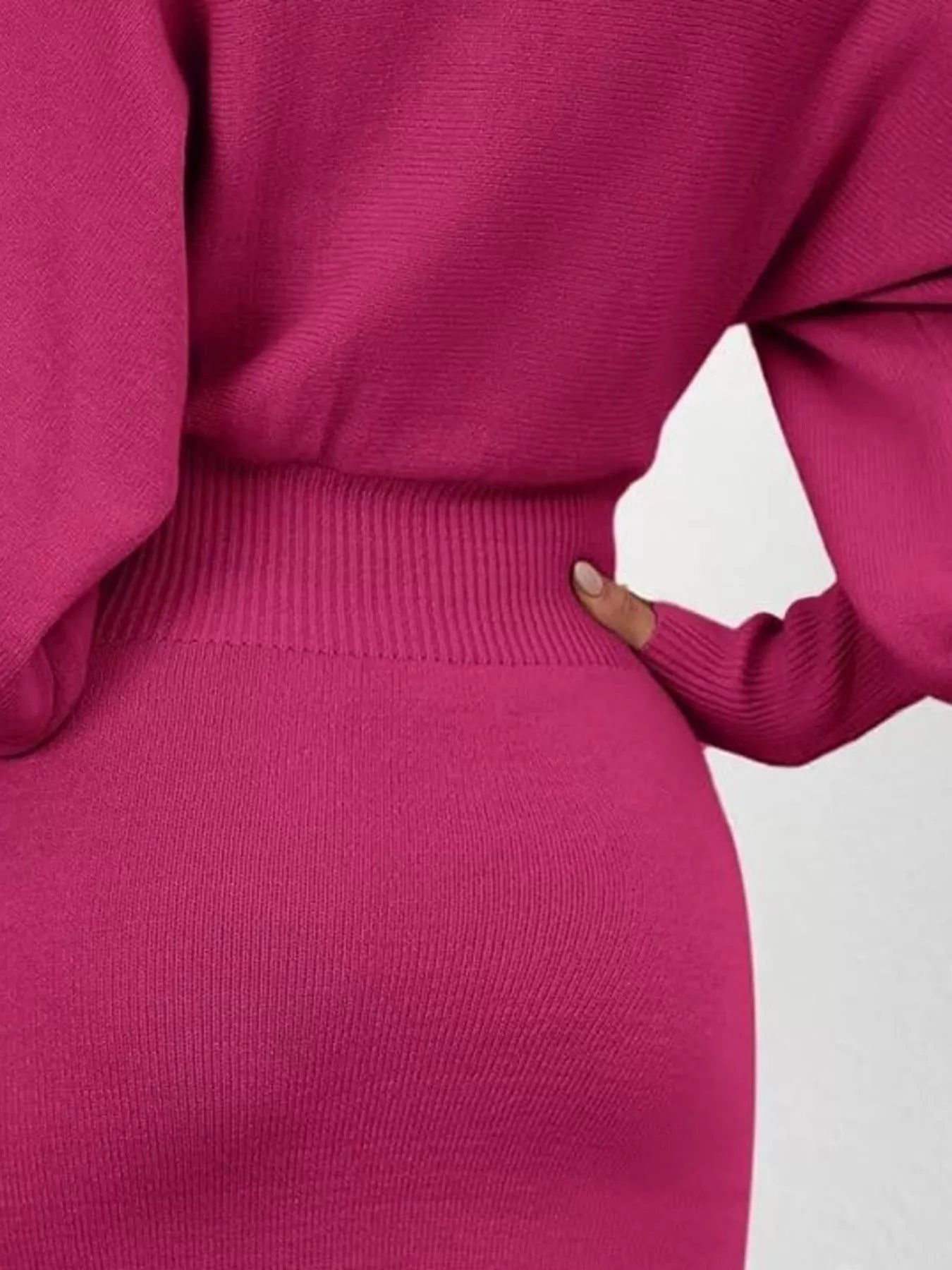 Lantern Sleeve Bodycon Sweater Dress.