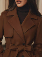 Lapel Collar Belted Wool Blend Coat.