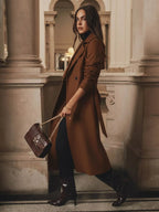 Lapel Collar Belted Wool Blend Coat.