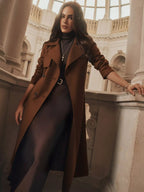 Lapel Collar Belted Wool Blend Coat.