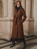 Lapel Collar Belted Wool Blend Coat.