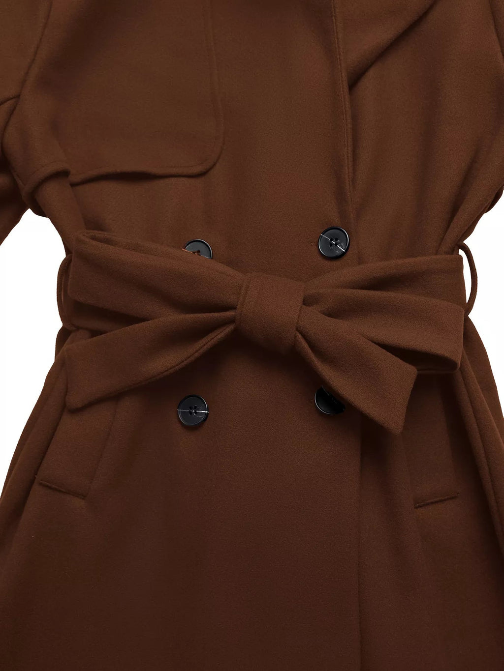 Lapel Collar Belted Wool Blend Coat.