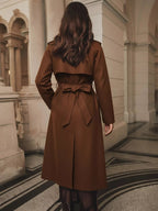 Lapel Collar Belted Wool Blend Coat.